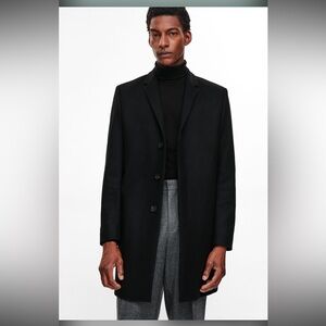 COS Men’s Wool Cashmere Black Overcoat Minimalist Tailored Coat EUR 46/US S